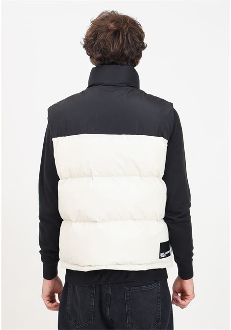 Cream and black PUFFER vest for men with logo print KARL LAGERFELD | KL245D1504J343